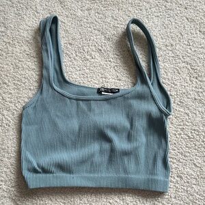 Zara Ribbed Teal Crop Top